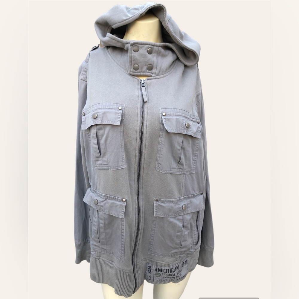 American Rag Gray Cotton Knitted Woven Hoodie WPL8046